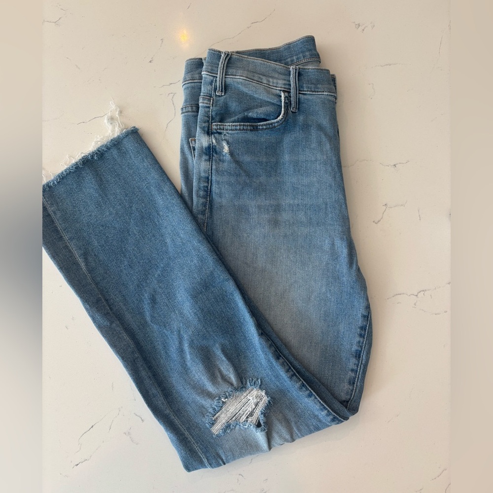 MOTHER Light Blue Distressed Skinny Jeans